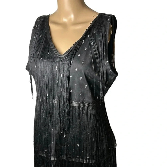 Vtg ,NWT,black tiered,fringes flapper dress,XL Gatsby vibe,dark romantic,goth - Picture 4 of 14